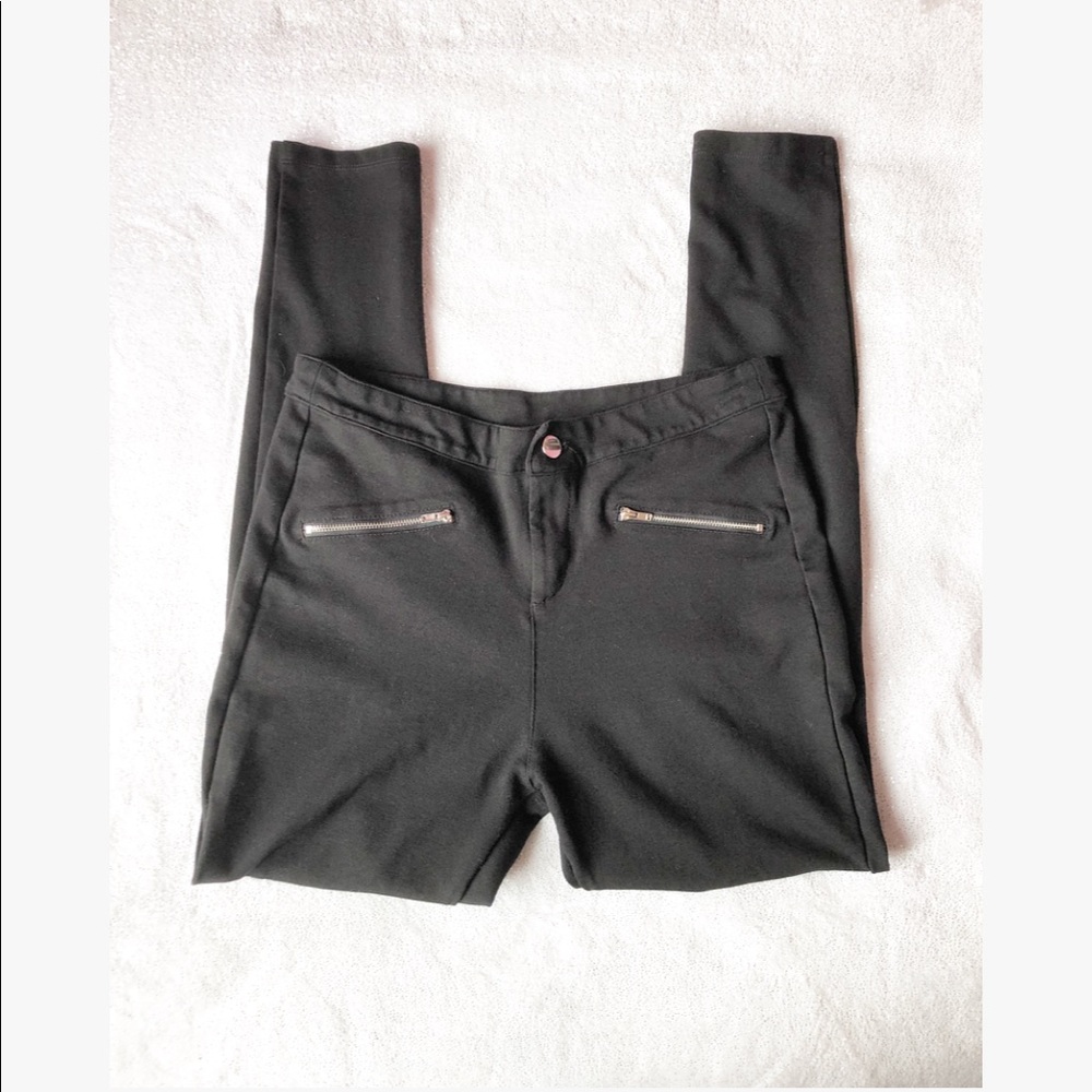 Black High Waist Jeggings with Knee Splits